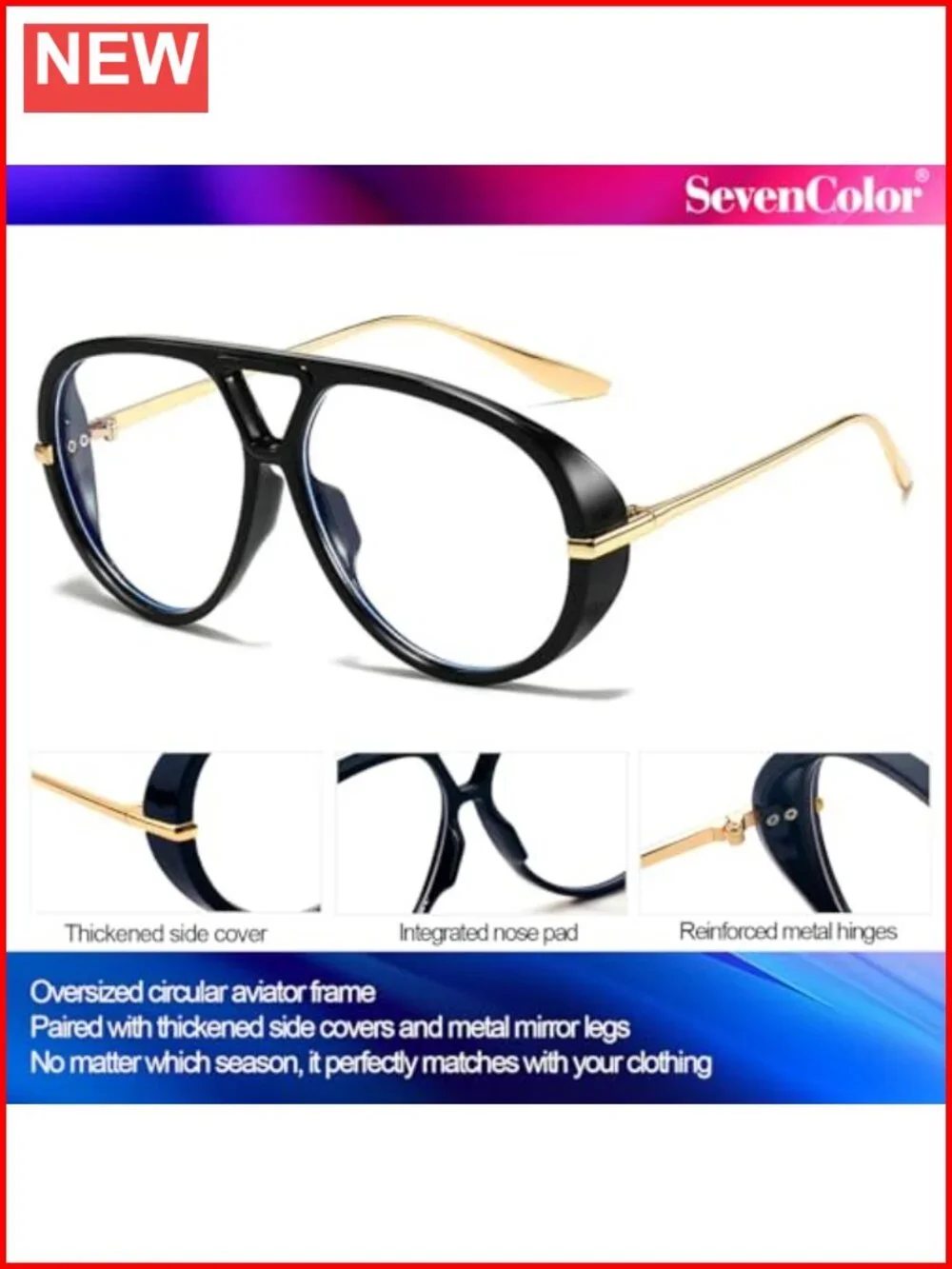 Oversized Aviator Sunglasses Women Men Retro Shield UV400 Non-Polarized Clear